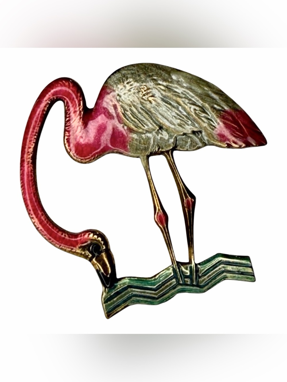 Pink and Green Flamingo Bird Pin